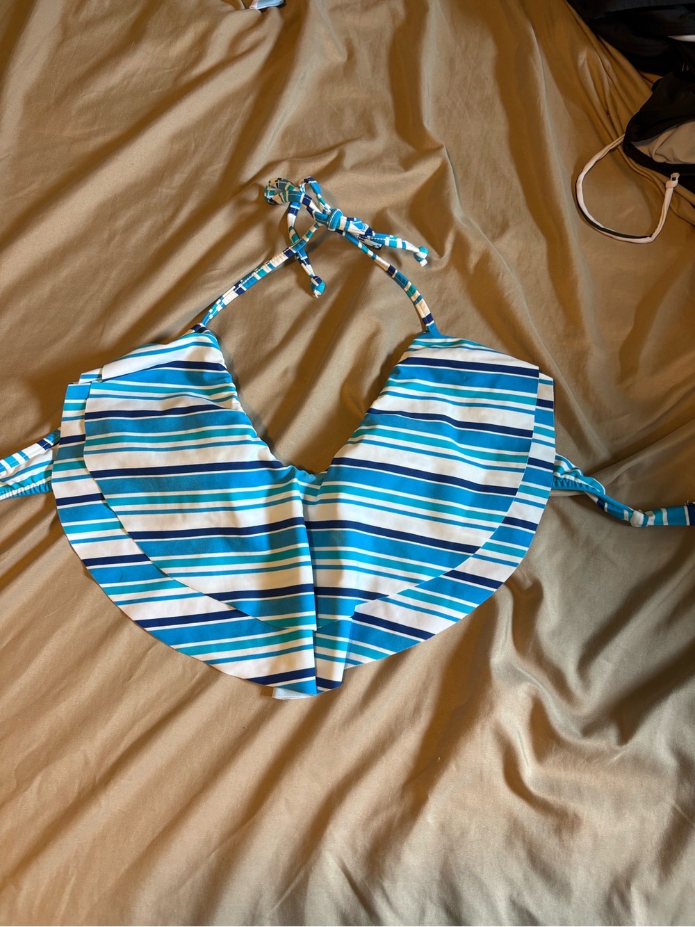 Blue & White Striped women’s One-Piece Halter Swimsuit top